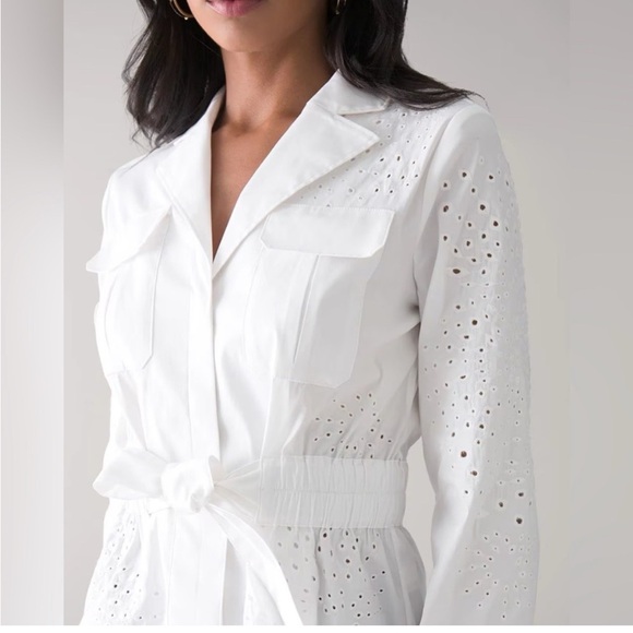 White House Black Market Tie-Waist Embroidered Poplin Shirt Size L - Picture 2 of 13